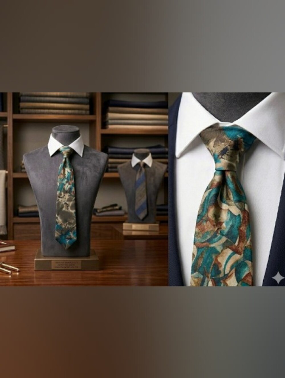 Japanese Silk Teal & Brown Watercolor Tie (Standard Length) Lux